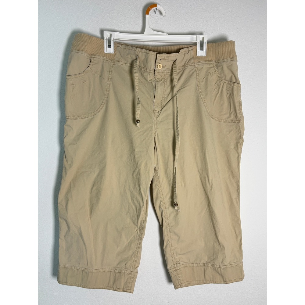 Lane Bryant Khaki Capri Pants Womens 16 Tan Stretch Cotton Drawstring Cropped
